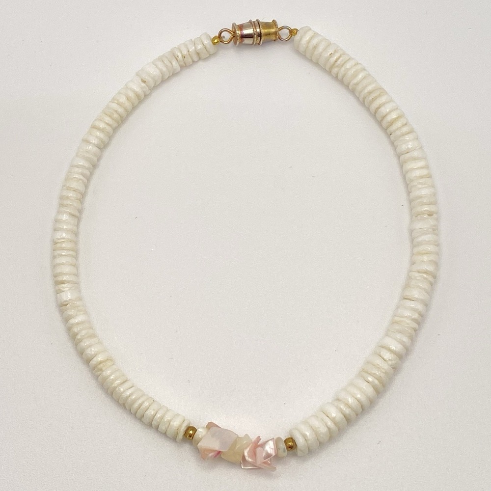 Unsigned Shell Bracelet Anklet Vintage White Pink 10”